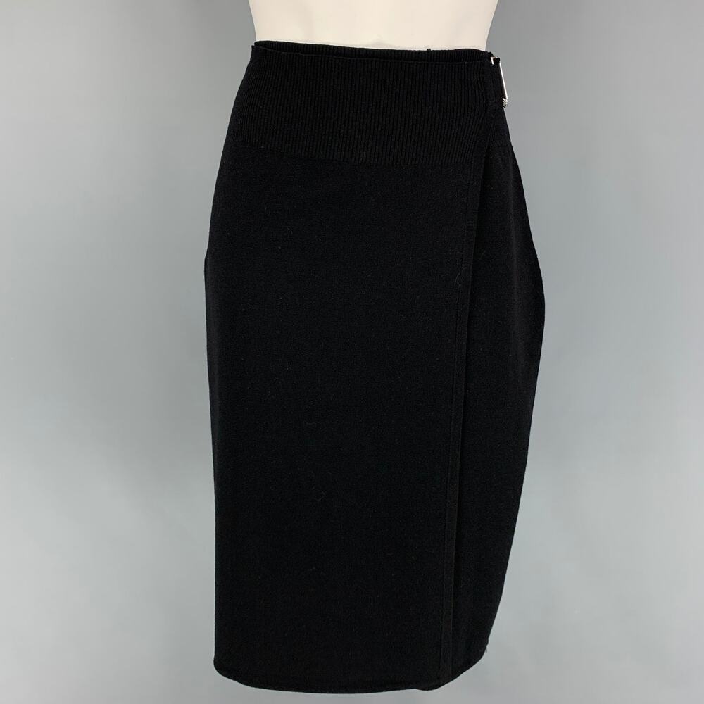 HELMUT LANG Size L Black Wool Open Front Skirt